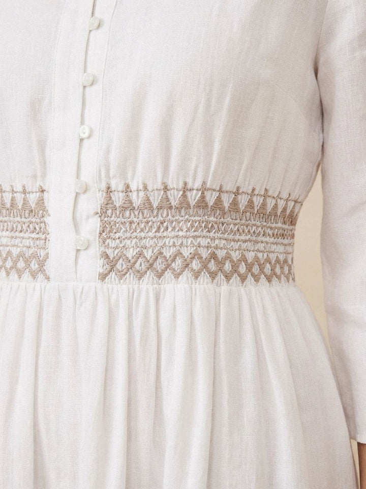 100% Cotton Linen Embroidered Midi Dress white image 5 