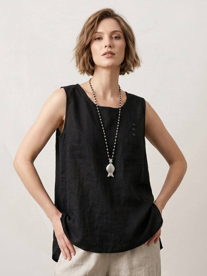 100% Cotton Linen Sleeveless Vest black image 1 