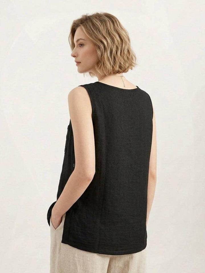 100% Cotton Linen Sleeveless Vest black image 3 