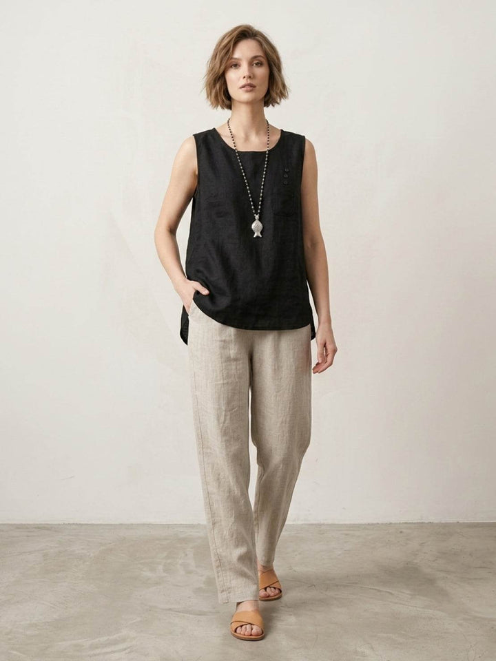 100% Cotton Linen Sleeveless Vest black image 4 