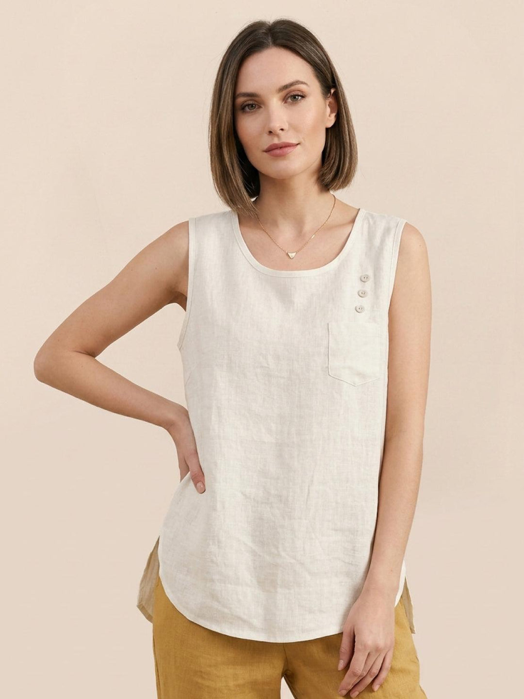 100% Cotton Linen Sleeveless Vest white image 1 
