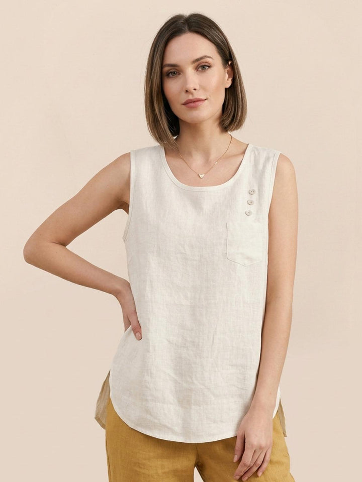 100% Cotton Linen Sleeveless Vest white image 1 