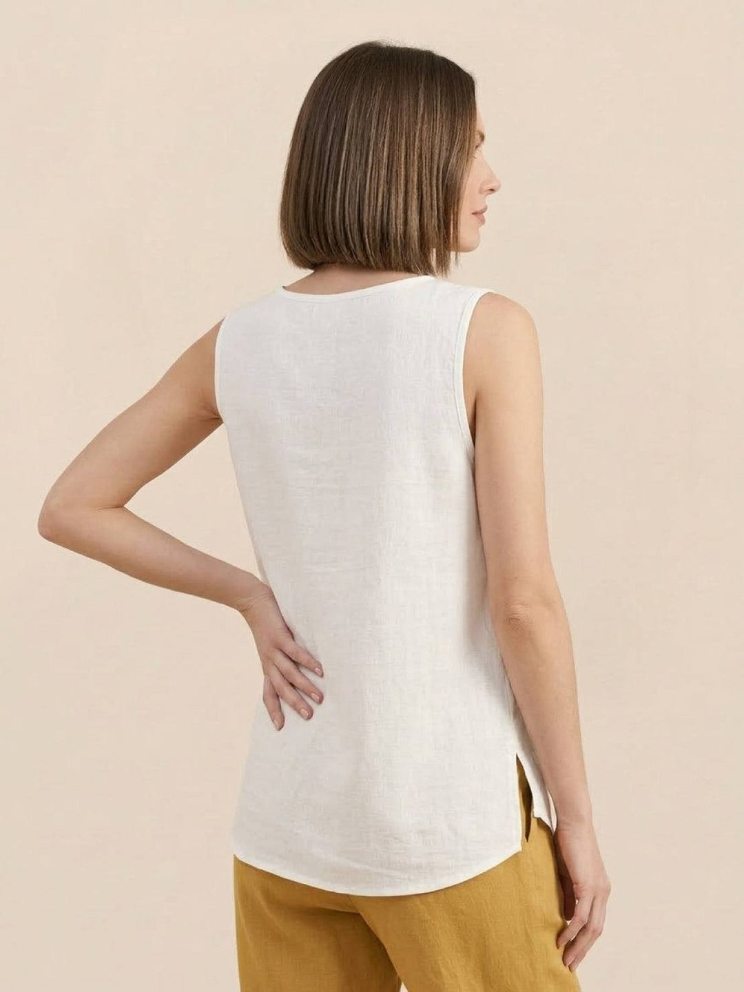 100% Cotton Linen Sleeveless Vest white image 3 