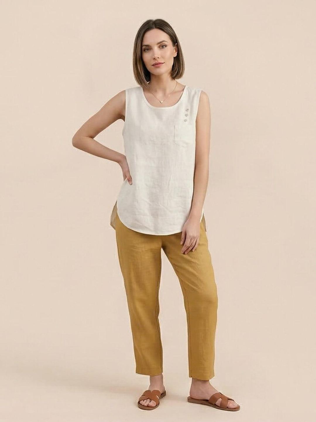 100% Cotton Linen Sleeveless Vest white image 4 