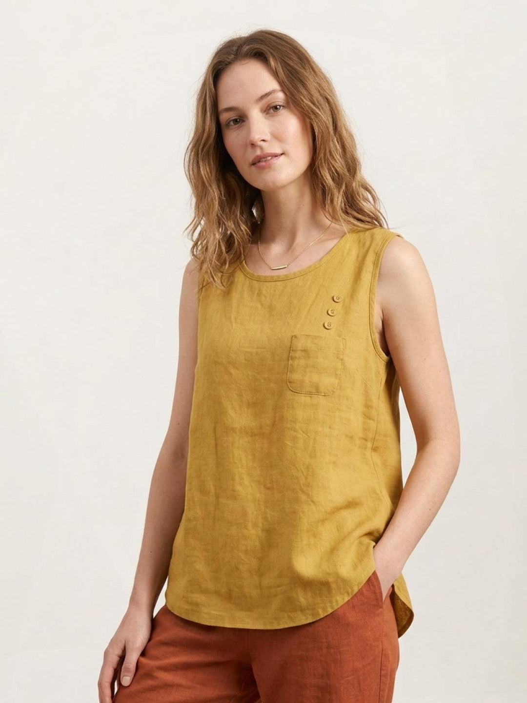 100% Cotton Linen Sleeveless Vest yellow image 1 