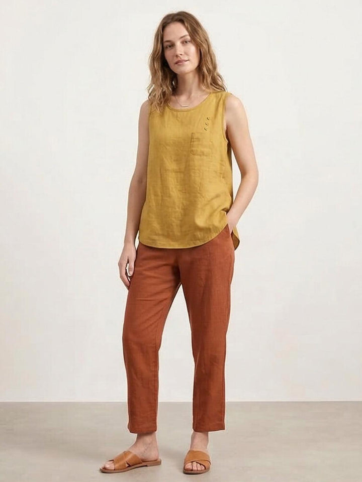 100% Cotton Linen Sleeveless Vest yellow image 4 