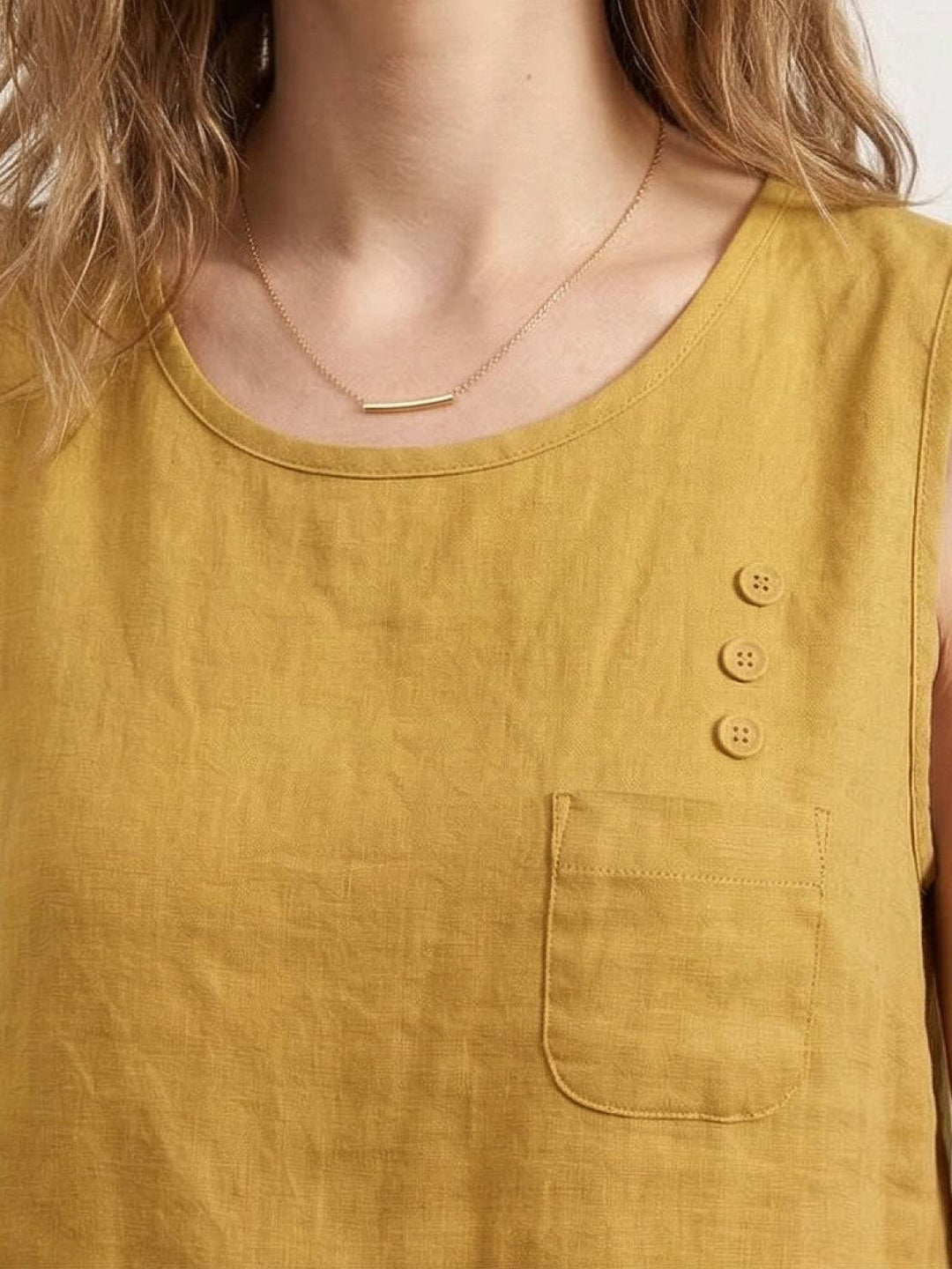 100% Cotton Linen Sleeveless Vest yellow image 5 
