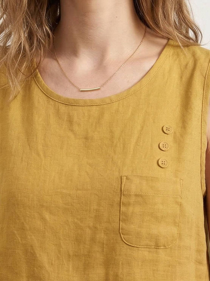 100% Cotton Linen Sleeveless Vest yellow image 5 