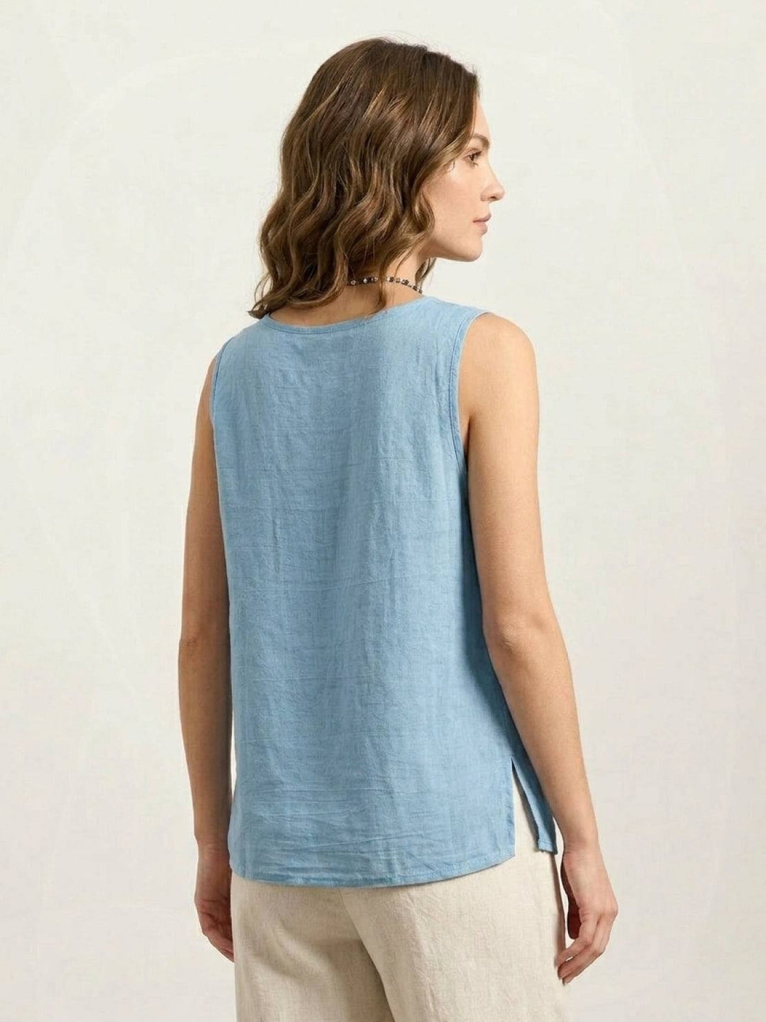 100% Cotton Linen Sleeveless Vest sky blue image 3 