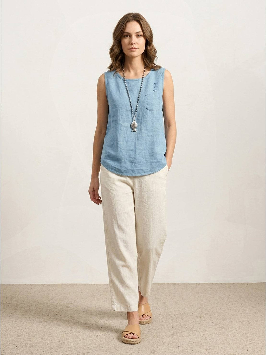100% Cotton Linen Sleeveless Vest sky blue image 4 