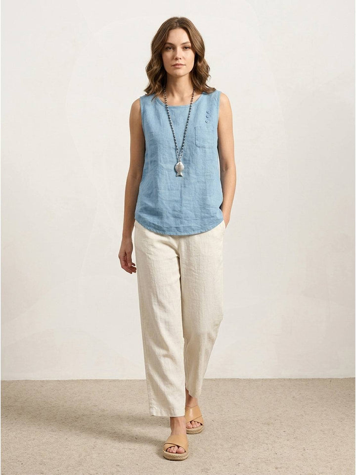 100% Cotton Linen Sleeveless Vest sky blue image 4 