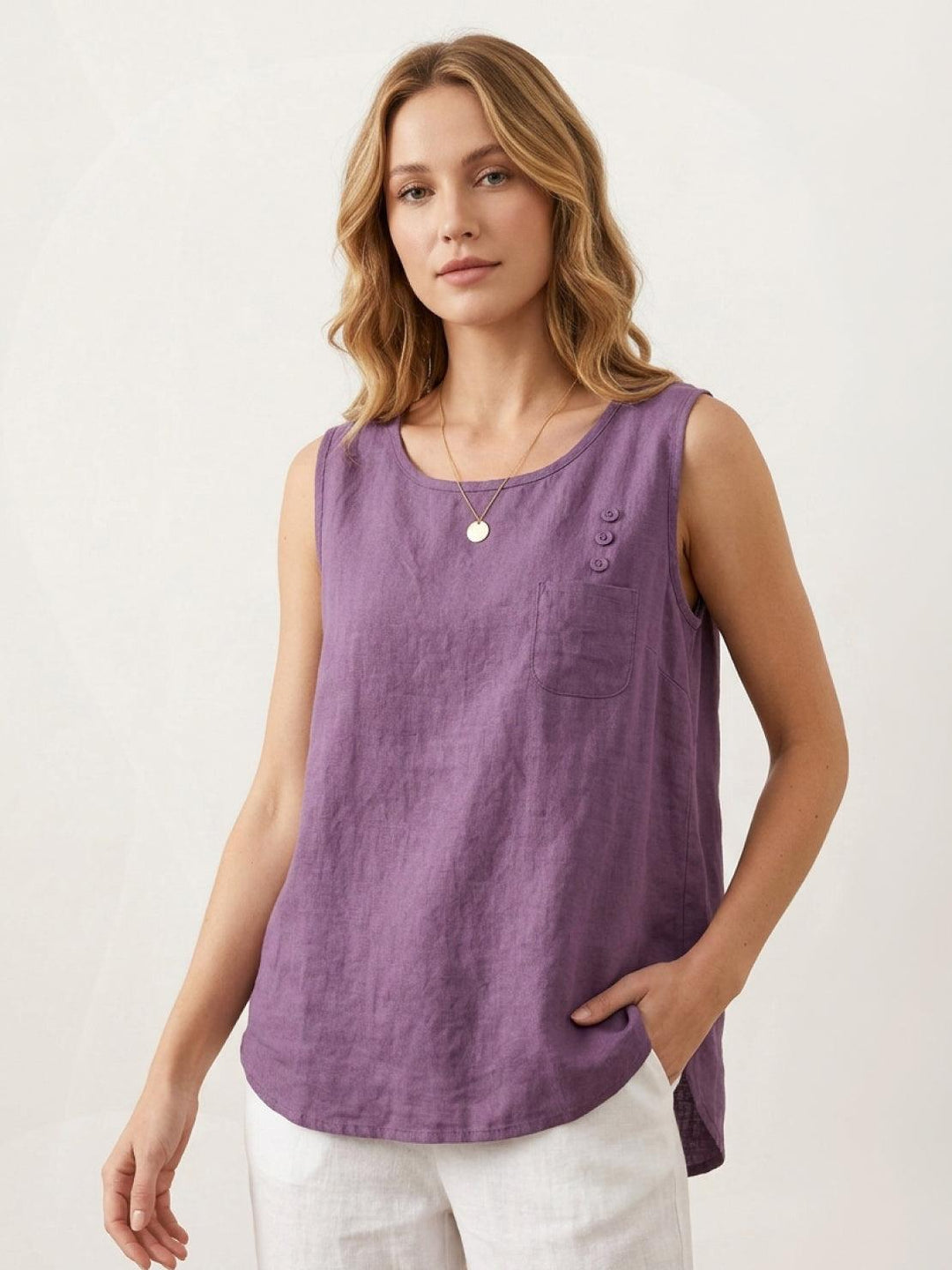 100% Cotton Linen Sleeveless Vest lavender image 1 