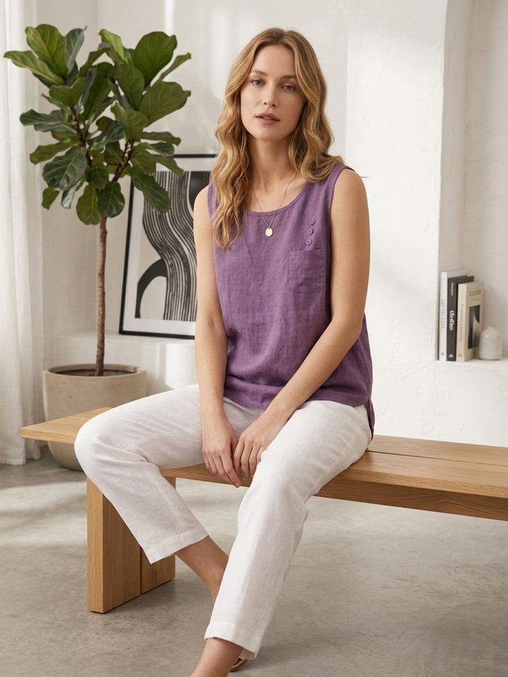 100% Cotton Linen Sleeveless Vest lavender image 2 