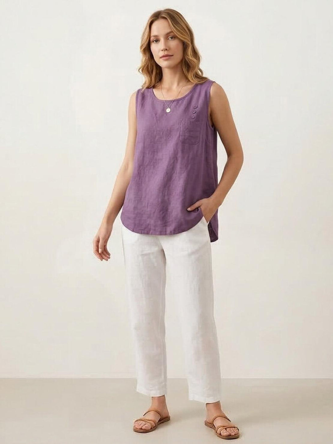 100% Cotton Linen Sleeveless Vest lavender image 4 