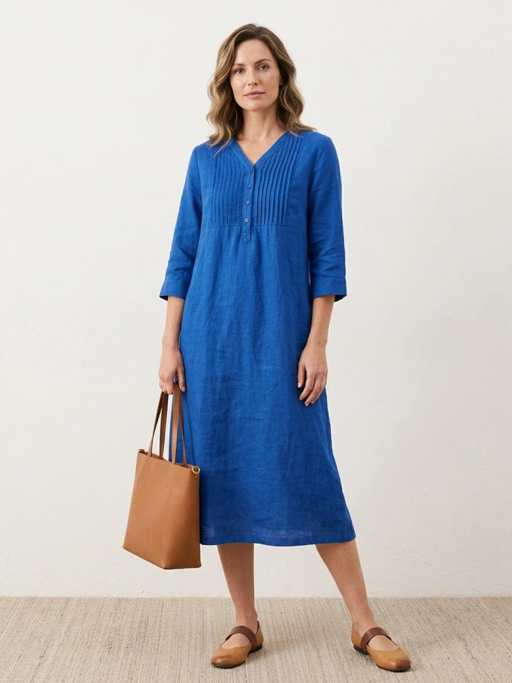 100% Cotton Linen Pintuck Dress royal blue image 1 