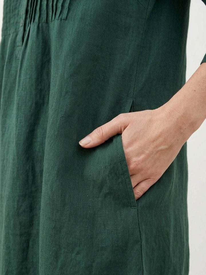 100% Cotton Linen Pintuck Dress dark green image 5 