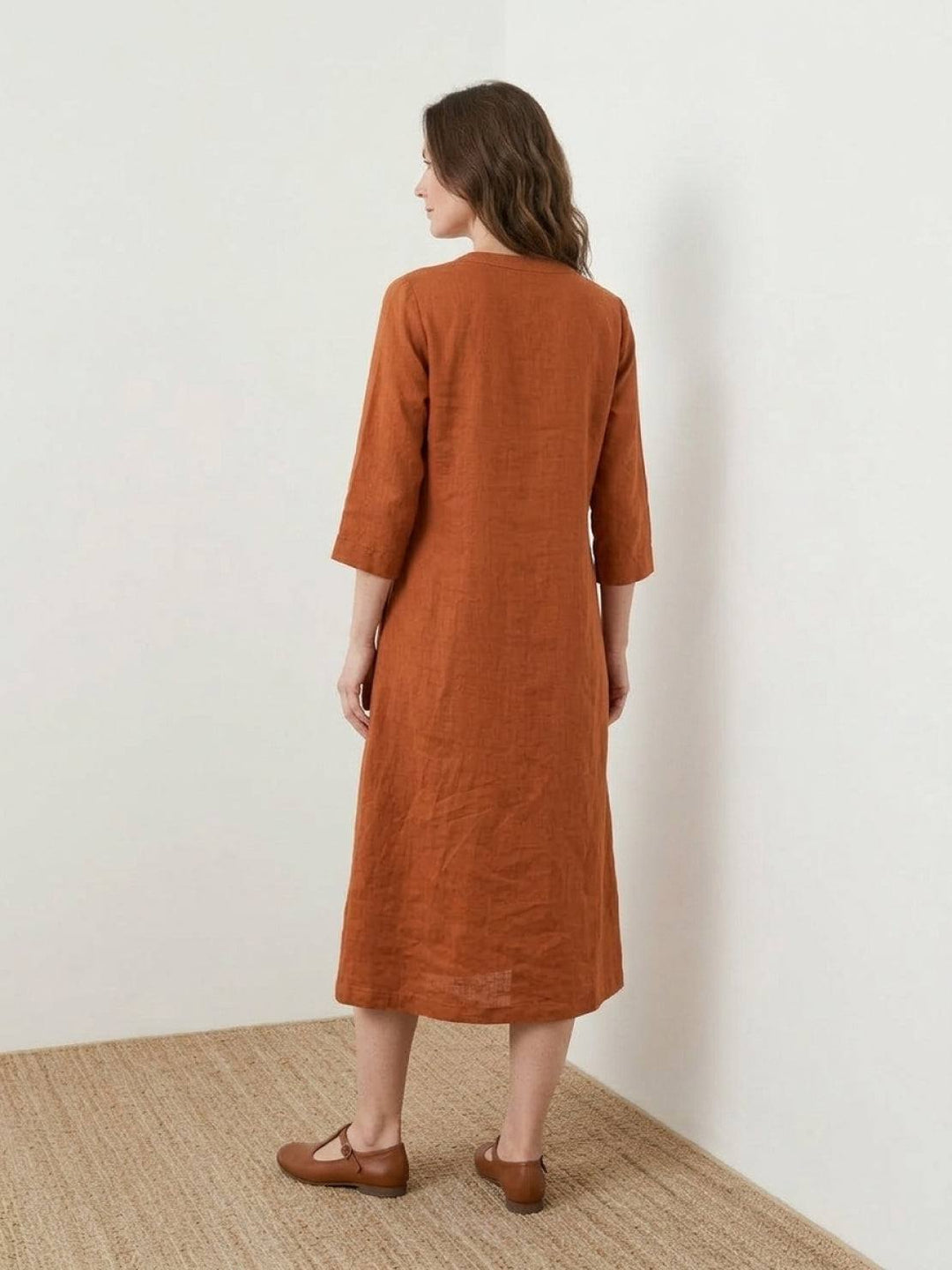 100% Cotton Linen Pintuck Dress rusty orange image 3 
