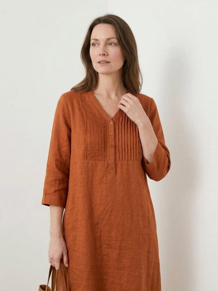 100% Cotton Linen Pintuck Dress rusty orange image 4 