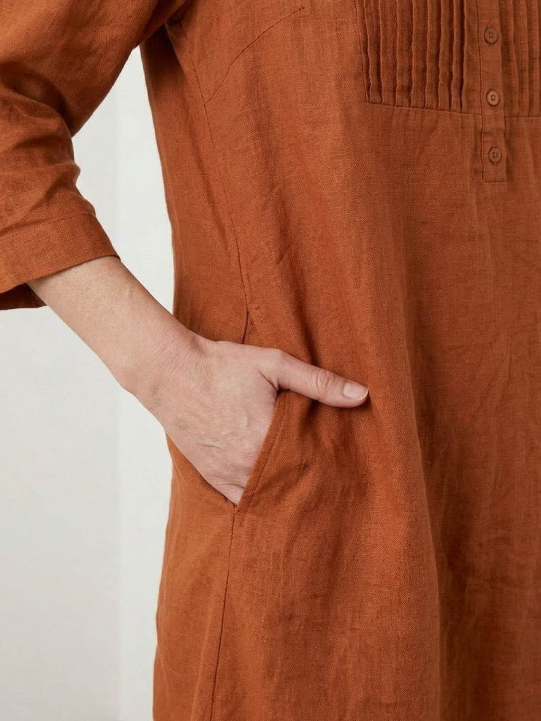 100% Cotton Linen Pintuck Dress rusty orange image 5 