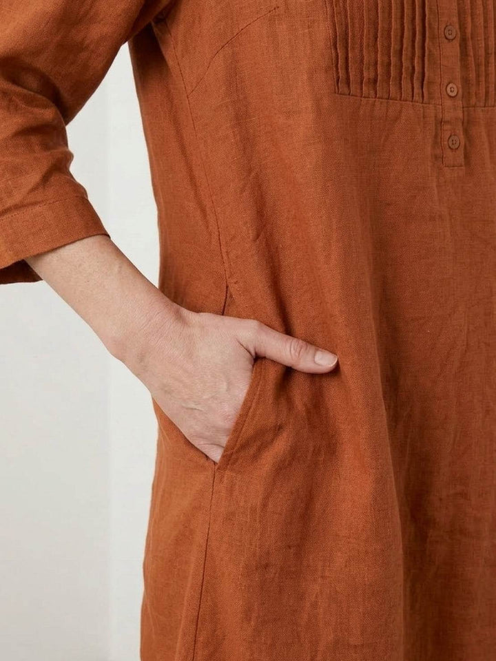 100% Cotton Linen Pintuck Dress rusty orange image 5 