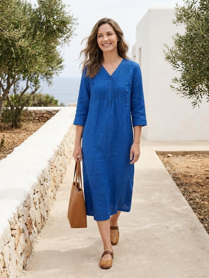 100% Cotton Linen Pintuck Dress royal blue image 2 