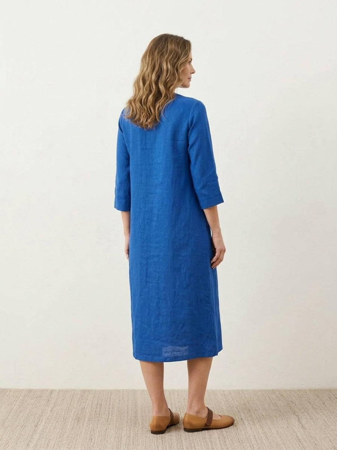 100% Cotton Linen Pintuck Dress royal blue image 3 