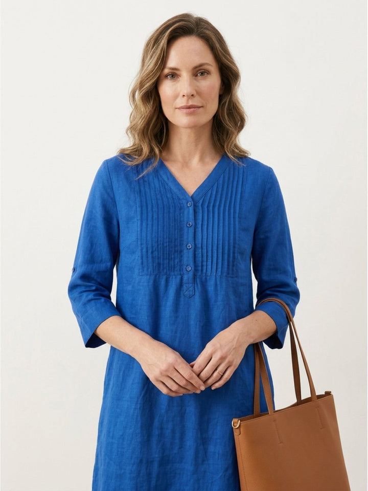 100% Cotton Linen Pintuck Dress royal blue image 4 