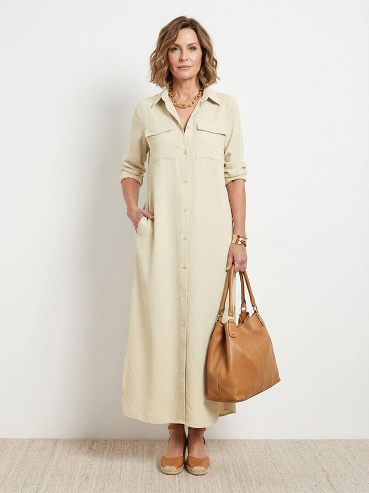 Wrinkle-Free Button-Down Dress apricot image 1 