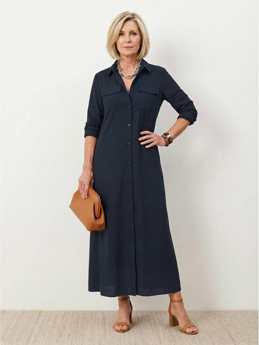 Wrinkle-Free Button-Down Dress navy blue image 1 
