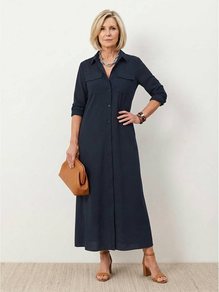 Wrinkle-Free Button-Down Dress navy blue image 1 
