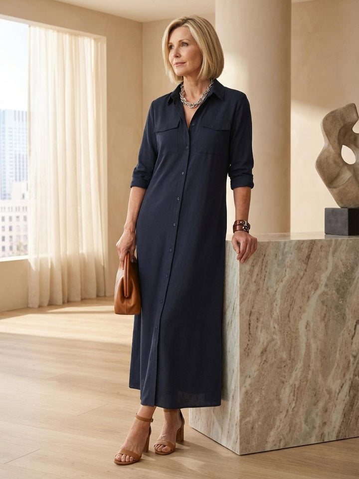 Wrinkle-Free Button-Down Dress navy blue image 2 