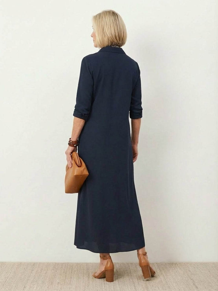 Wrinkle-Free Button-Down Dress navy blue image 3 