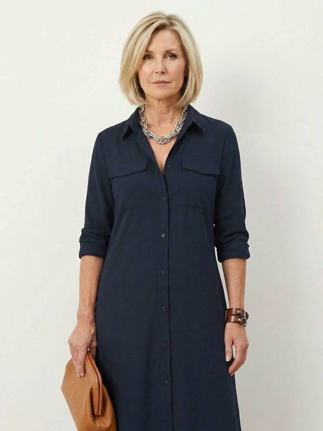 Wrinkle-Free Button-Down Dress navy blue image 4 