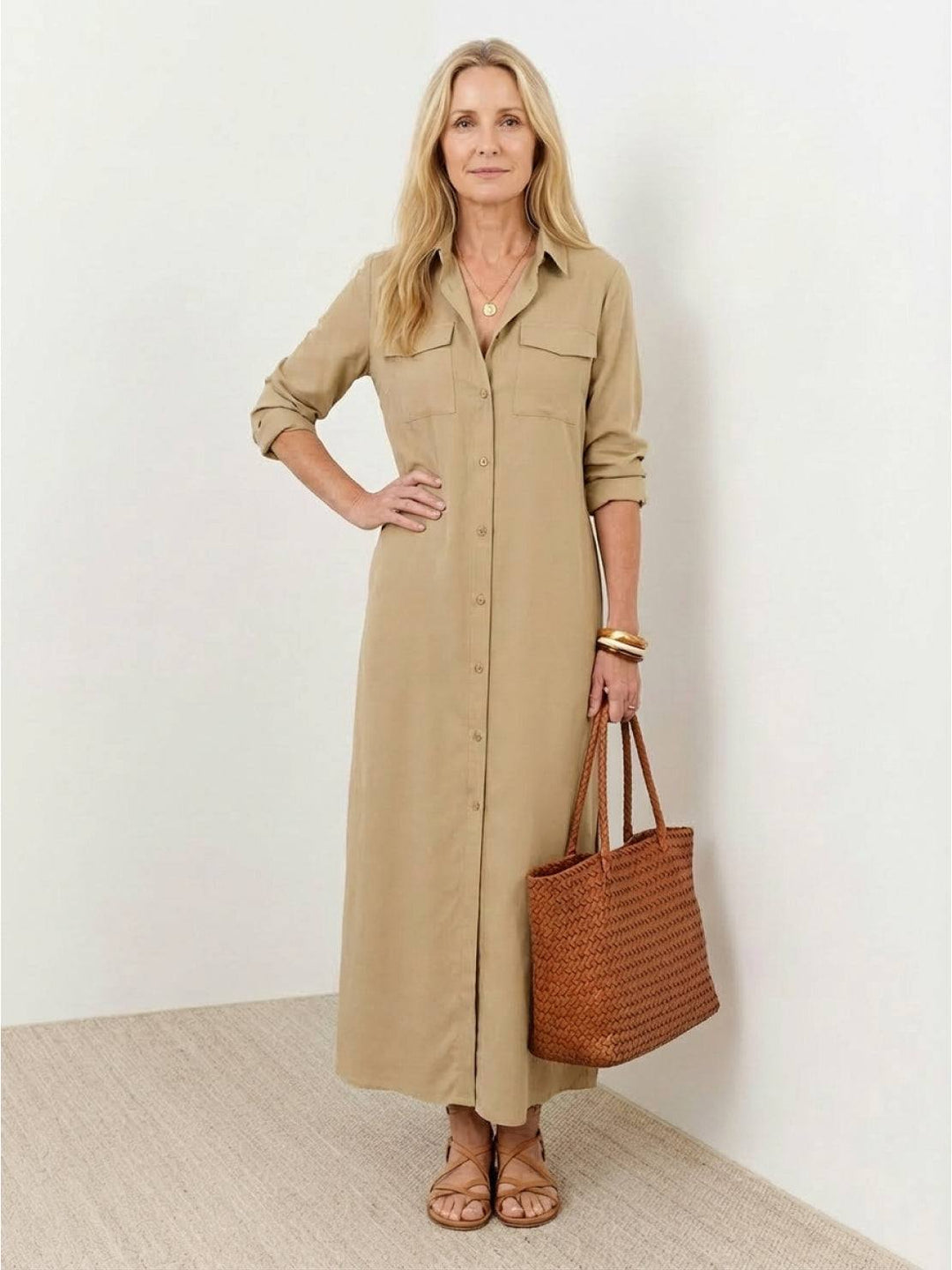 Wrinkle-Free Button-Down Dress khaki image 1 