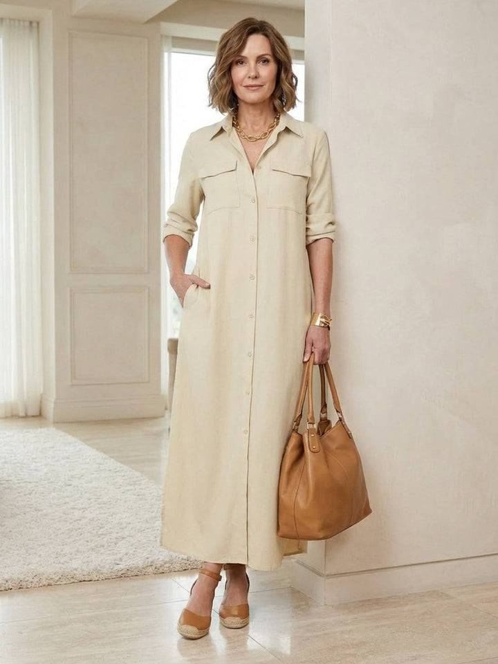 Wrinkle-Free Button-Down Dress apricot image 2 