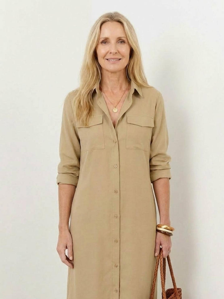 Wrinkle-Free Button-Down Dress khaki image 4 