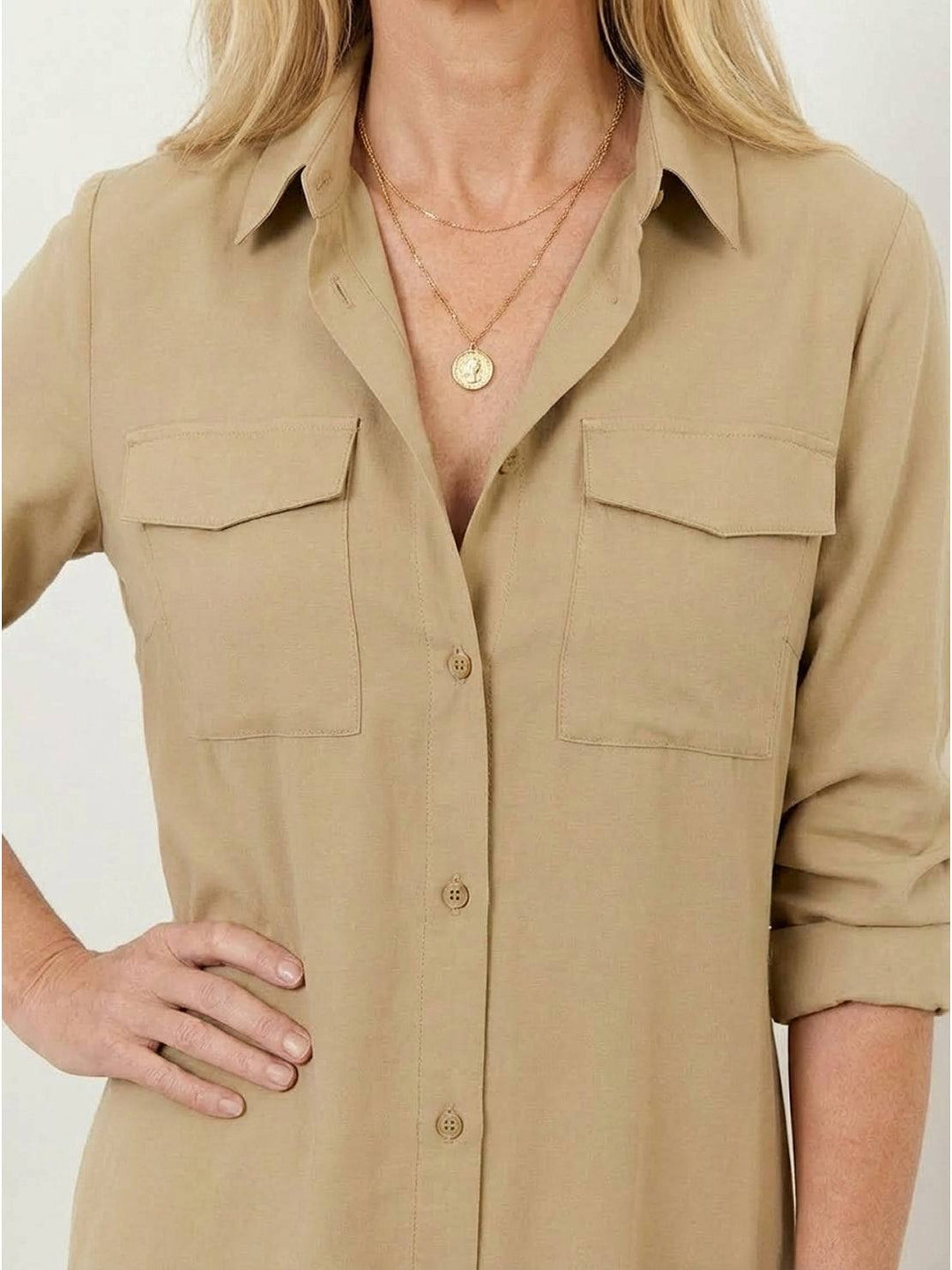 Wrinkle-Free Button-Down Dress khaki image 5 