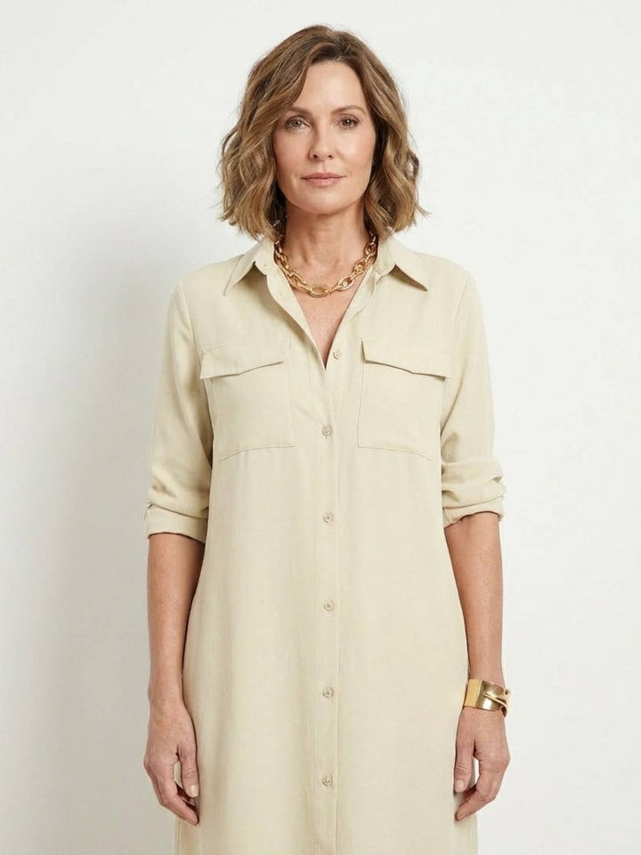 Wrinkle-Free Button-Down Dress apricot image 4 