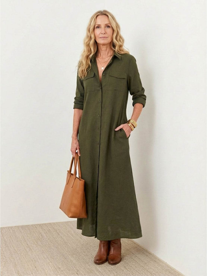 Wrinkle-Free Button-Down Dress army green image 1 