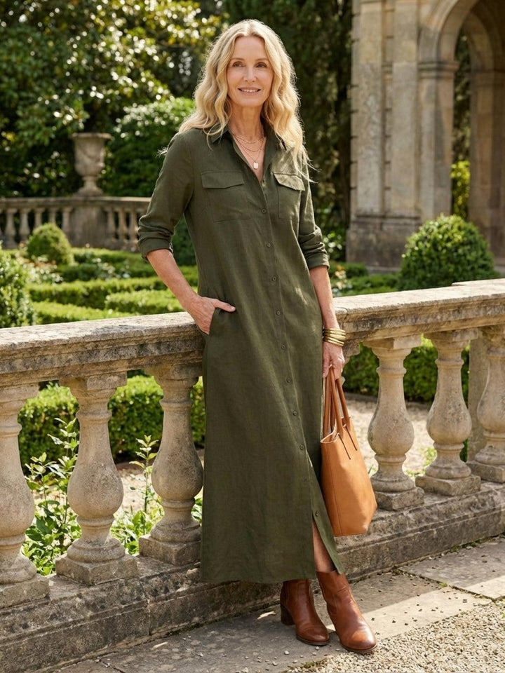 Wrinkle-Free Button-Down Dress army green image 2 