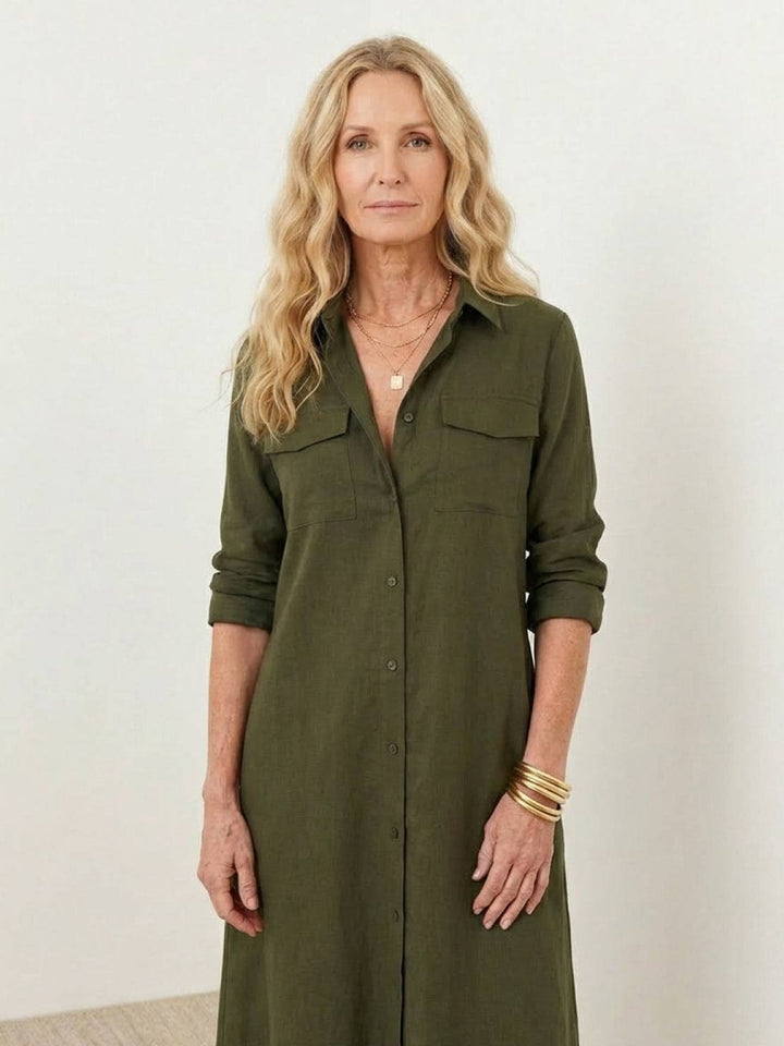 Wrinkle-Free Button-Down Dress army green image 4 