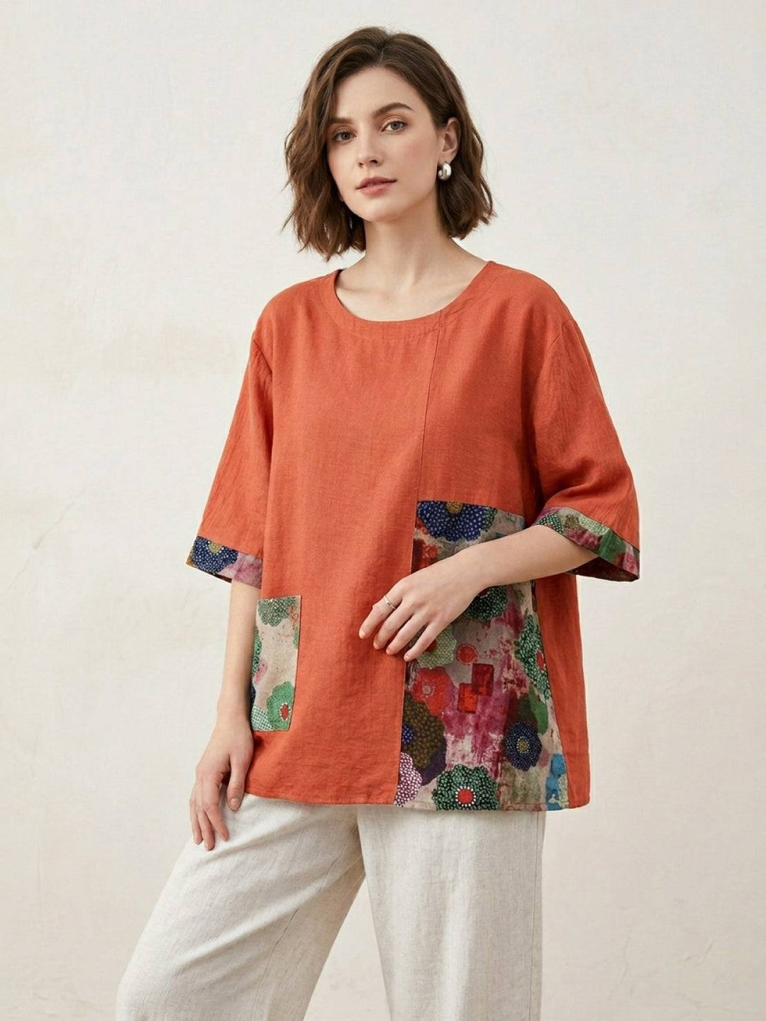 Oversized 100% Cotton Linen Floral Shirt