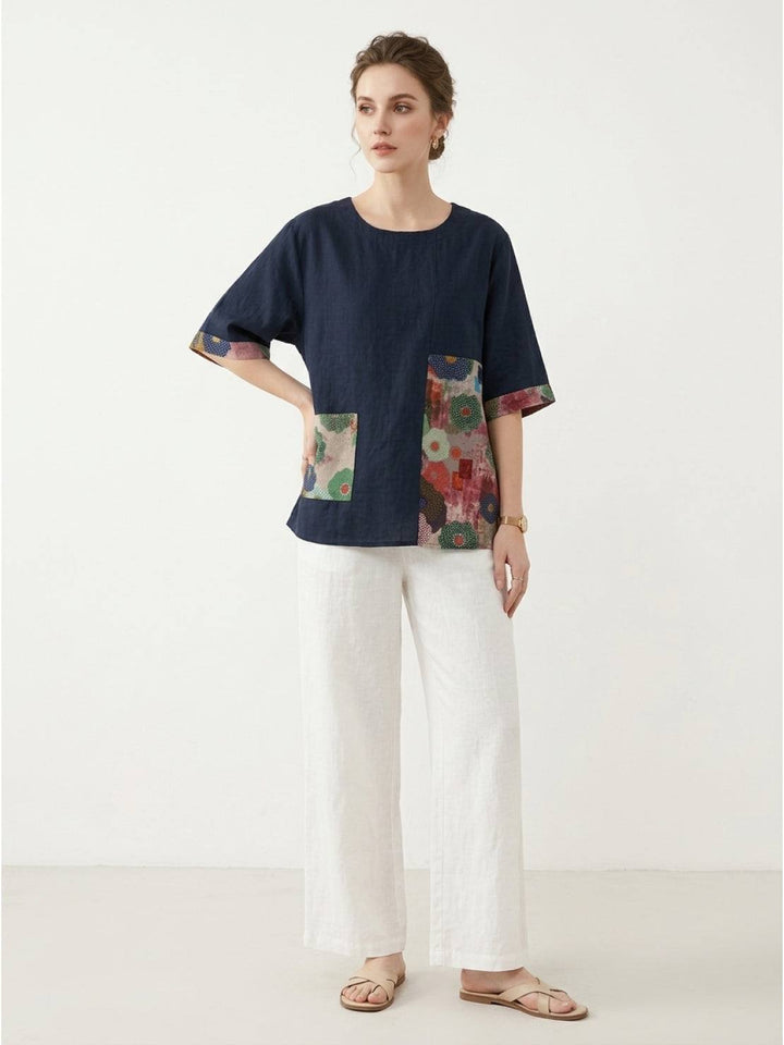 Oversized 100% Cotton Linen Floral Shirt
