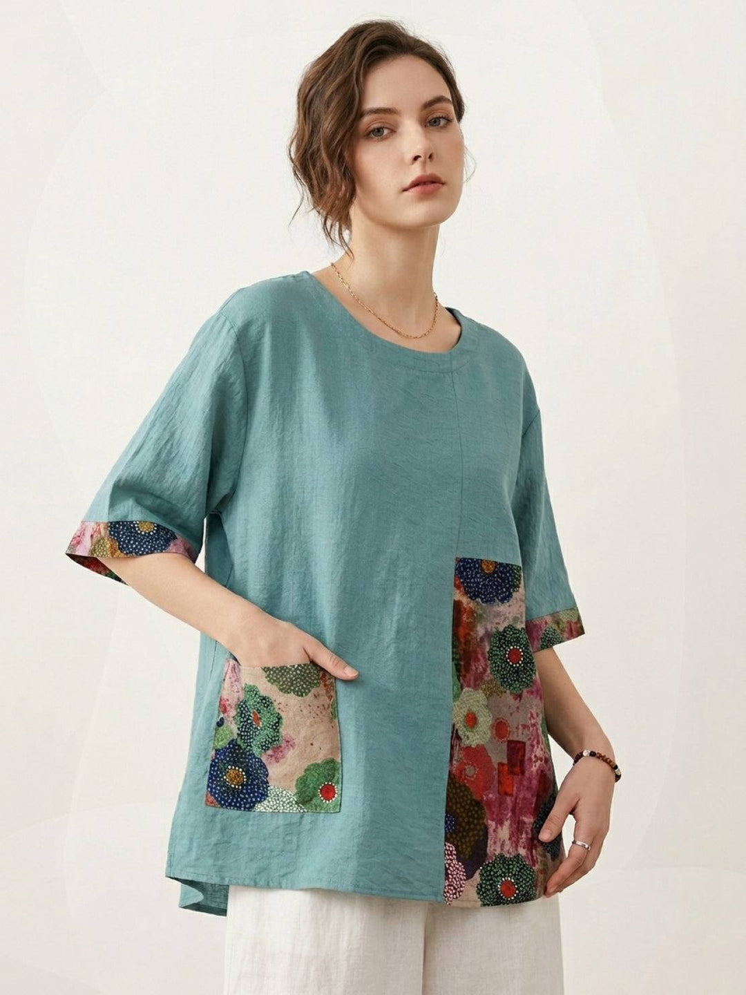 Oversized 100% Cotton Linen Floral Shirt