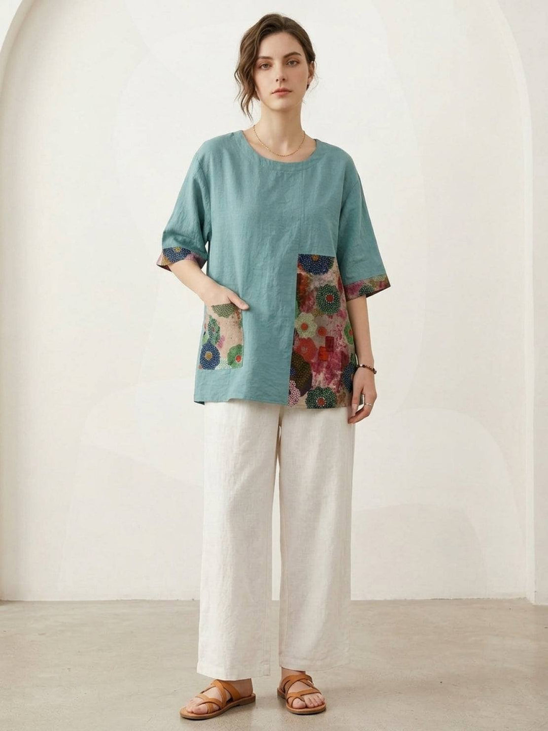 Oversized 100% Cotton Linen Floral Shirt