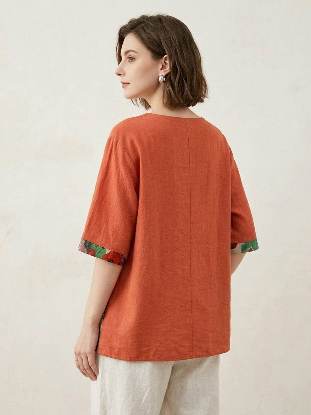Oversized 100% Cotton Linen Floral Shirt