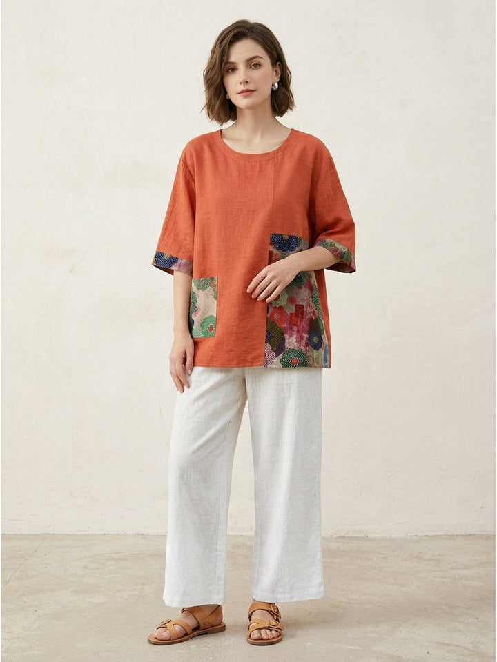 Oversized 100% Cotton Linen Floral Shirt