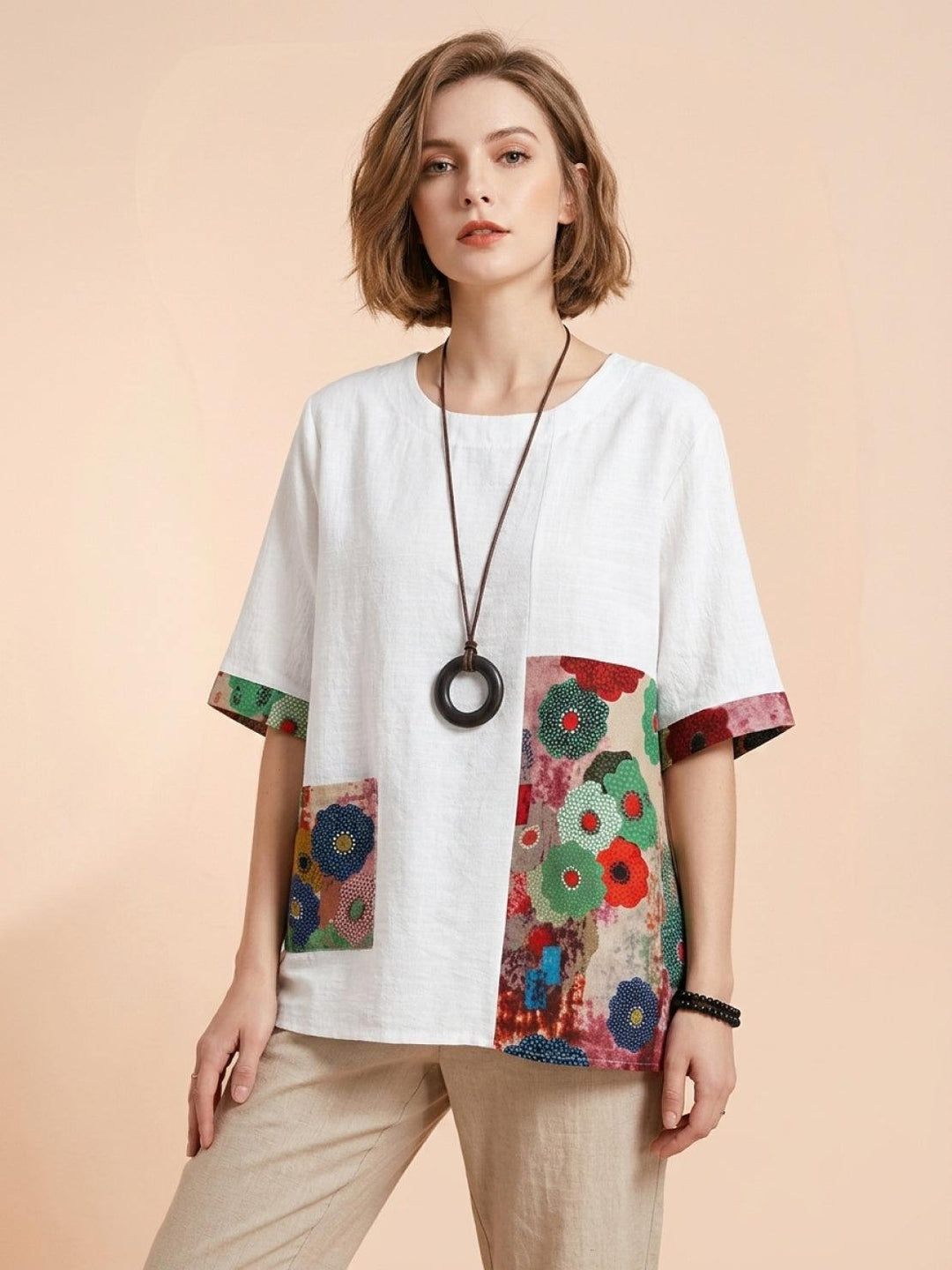 Oversized 100% Cotton Linen Floral Shirt