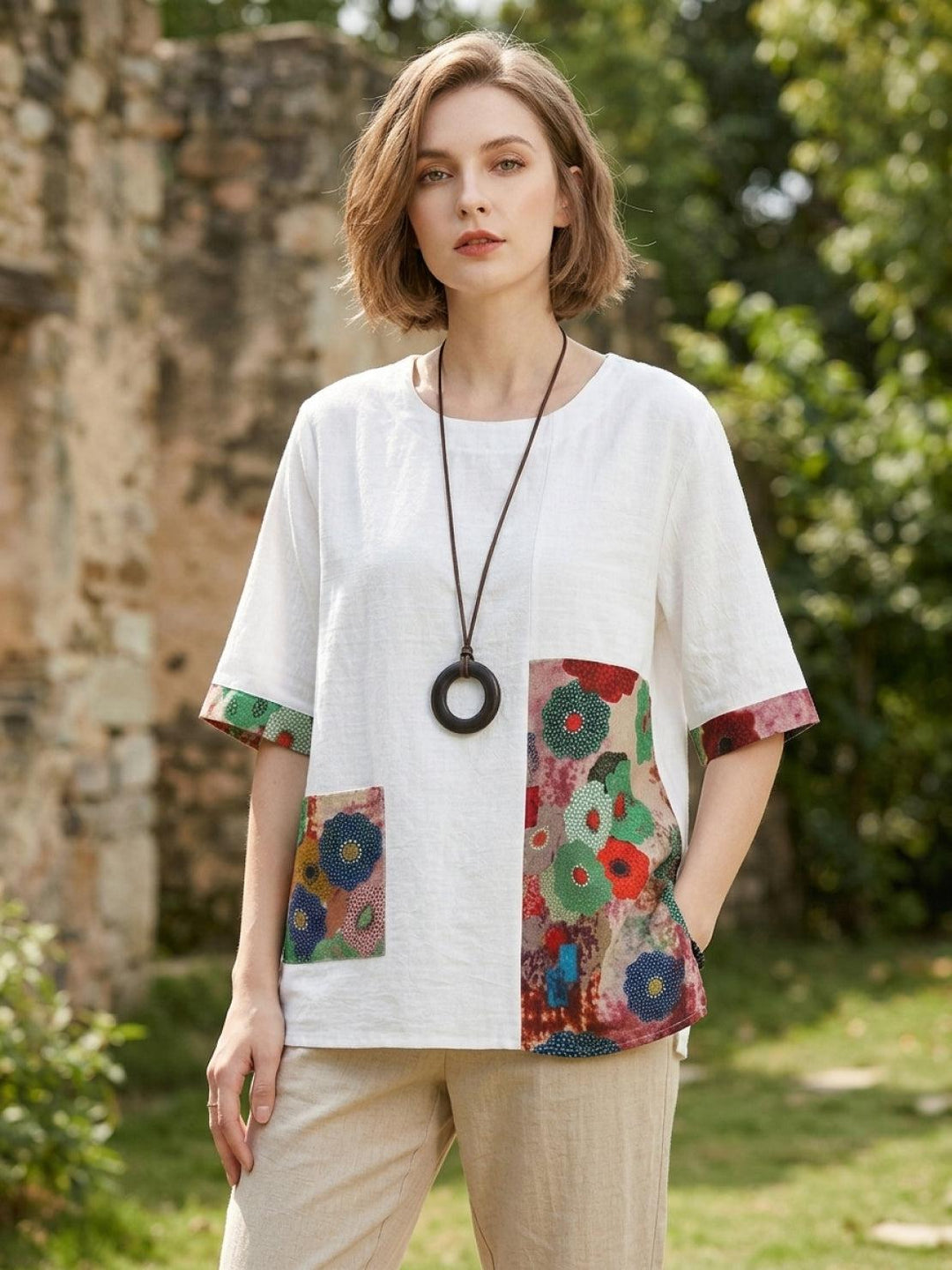 Oversized 100% Cotton Linen Floral Shirt