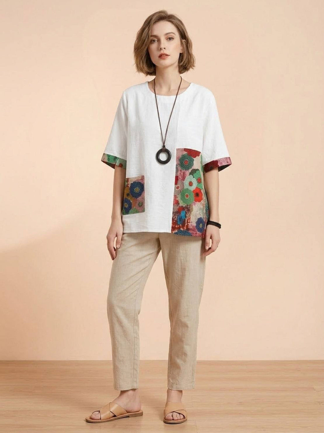 Oversized 100% Cotton Linen Floral Shirt